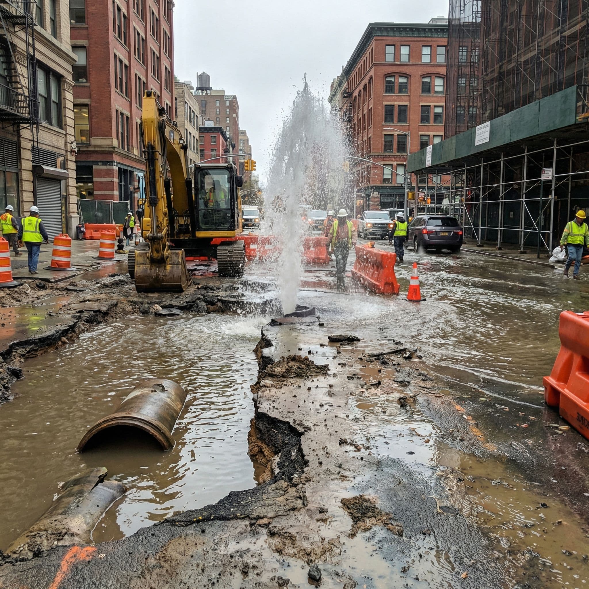 Wasserrohrbruch durch Erdarbeiten