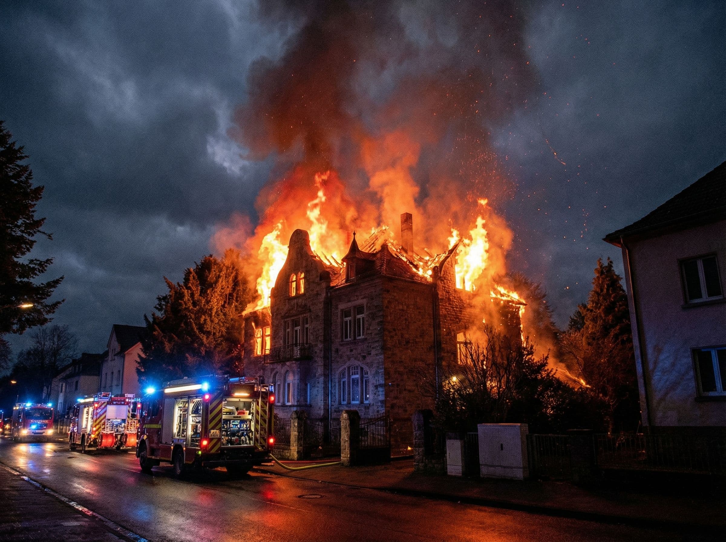 Ein Feuer mitten in der Nacht