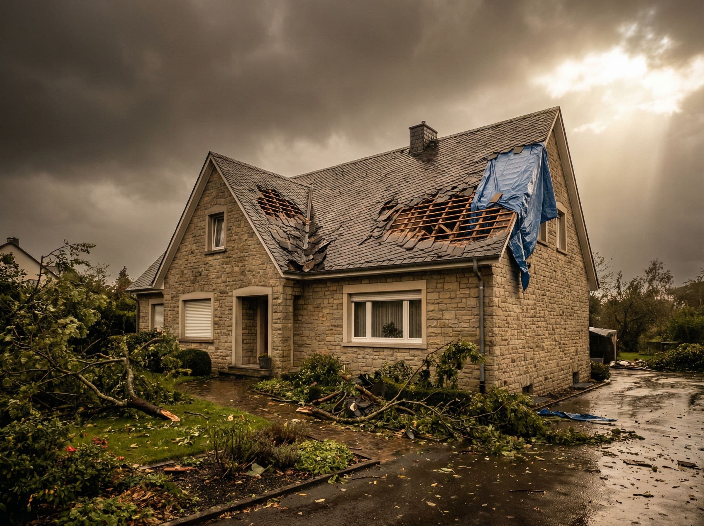 Ein Sturm nimmt Ihr Dach mit